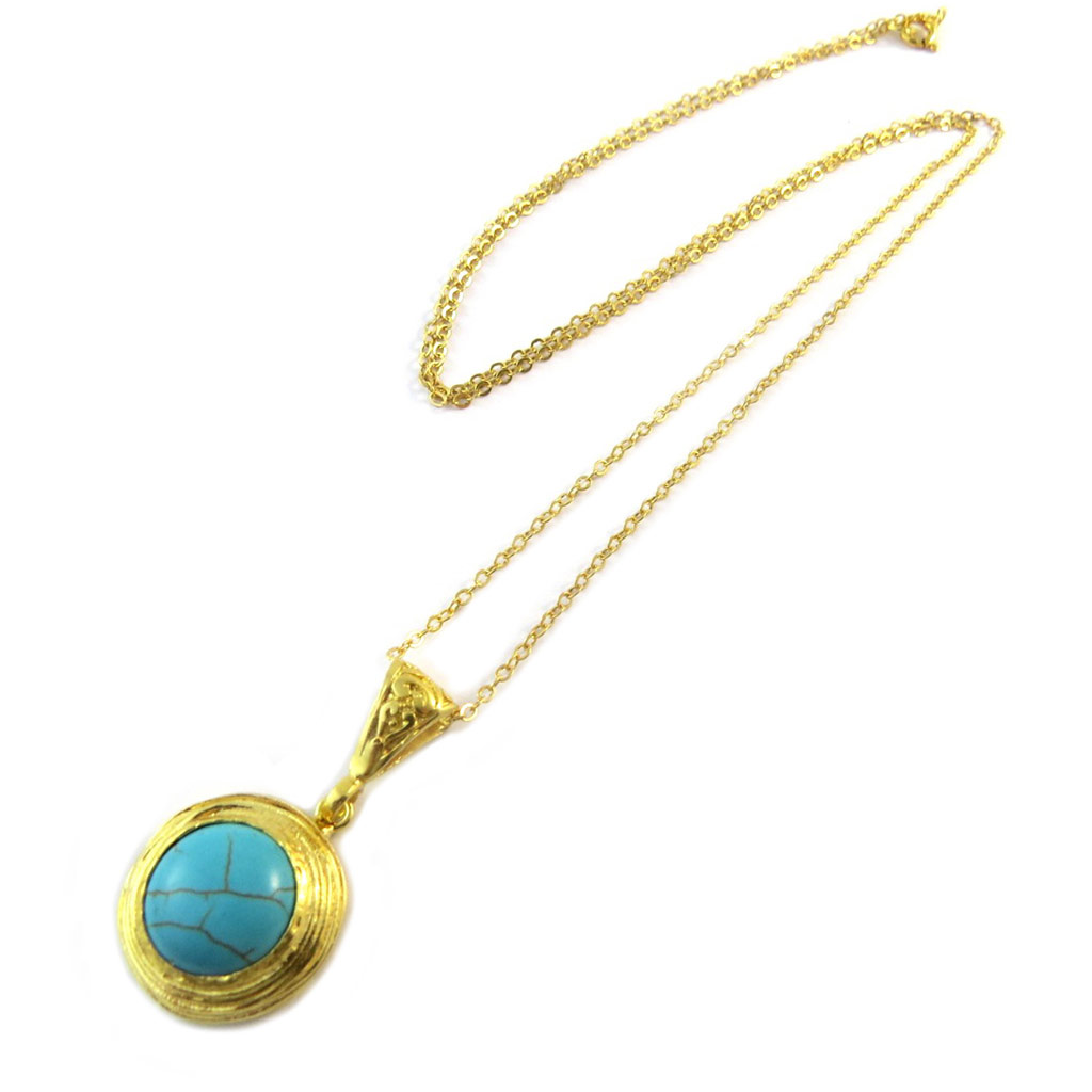 Collier artisanal plaqué or \'Princesse Ottomane\' turquoise doré - [P2299]