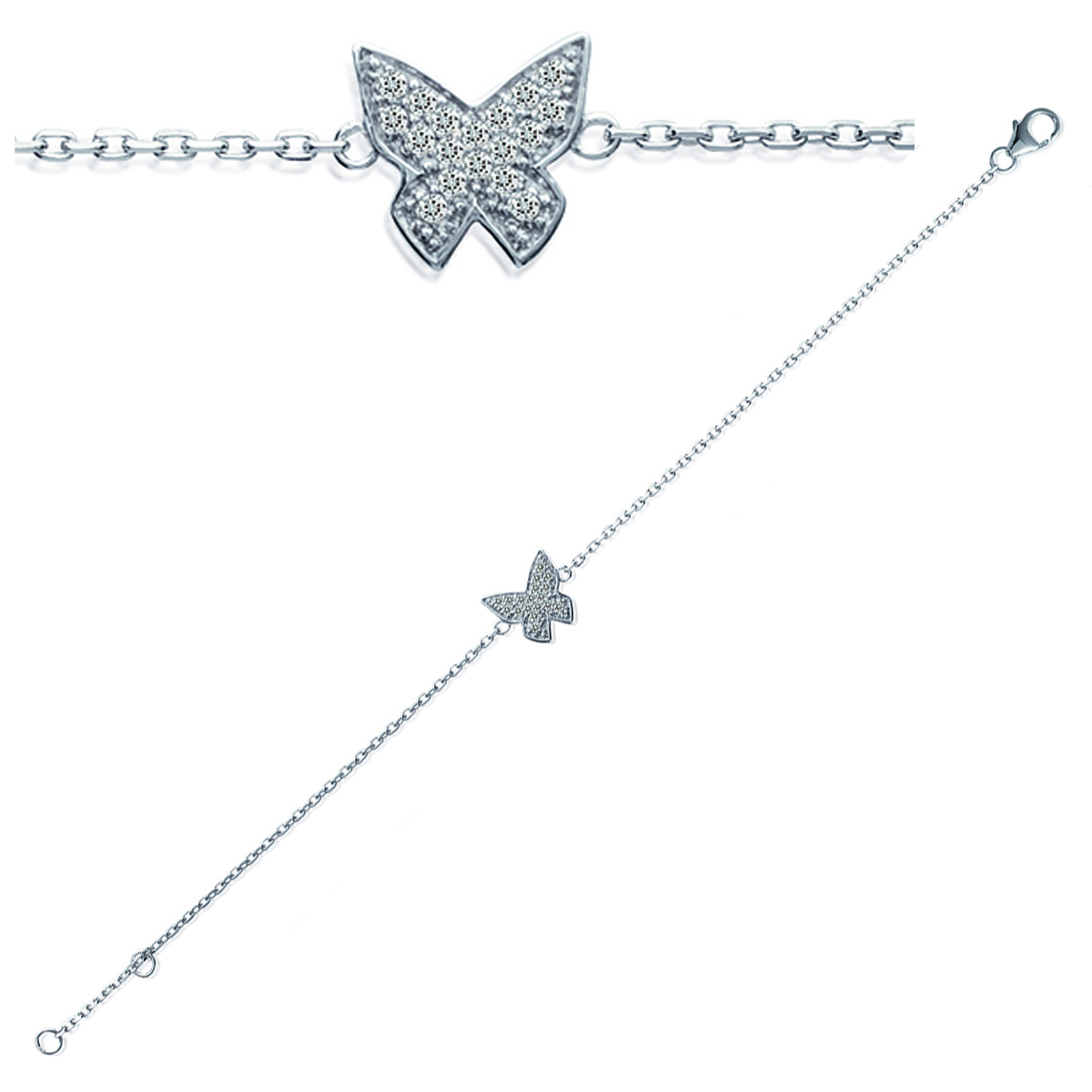 Bracelet Argent \'Papillon\' blanc argenté (rhodié) - 10x10 mm - [I9793]