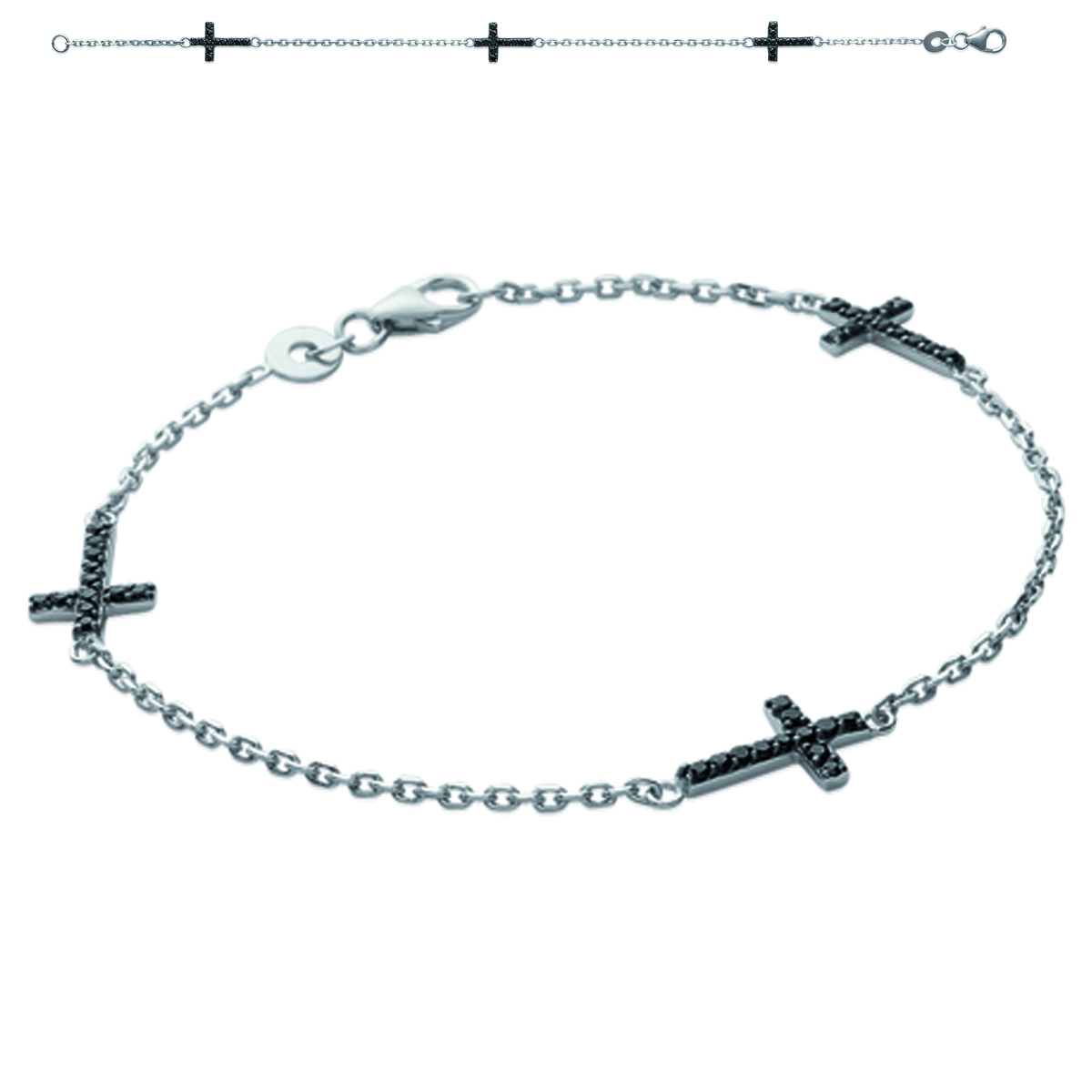 Bracelet Argent \'Croix\' noir argenté (rhodié) - 12x8 mm - [I9801]