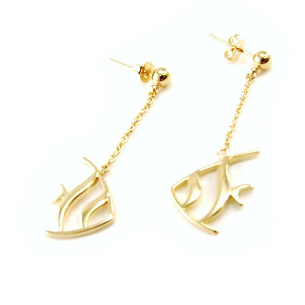 Boucles Plaqué Or \'Poissons\' doré - 40x15 mm - [I9845]