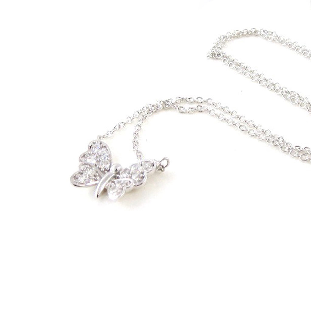 Collier Papillon En Argent 925 Rhodié - Zirconium Oxydé - Longueur 45 Cm - Pour Femme - Neuf Avec étiquettes