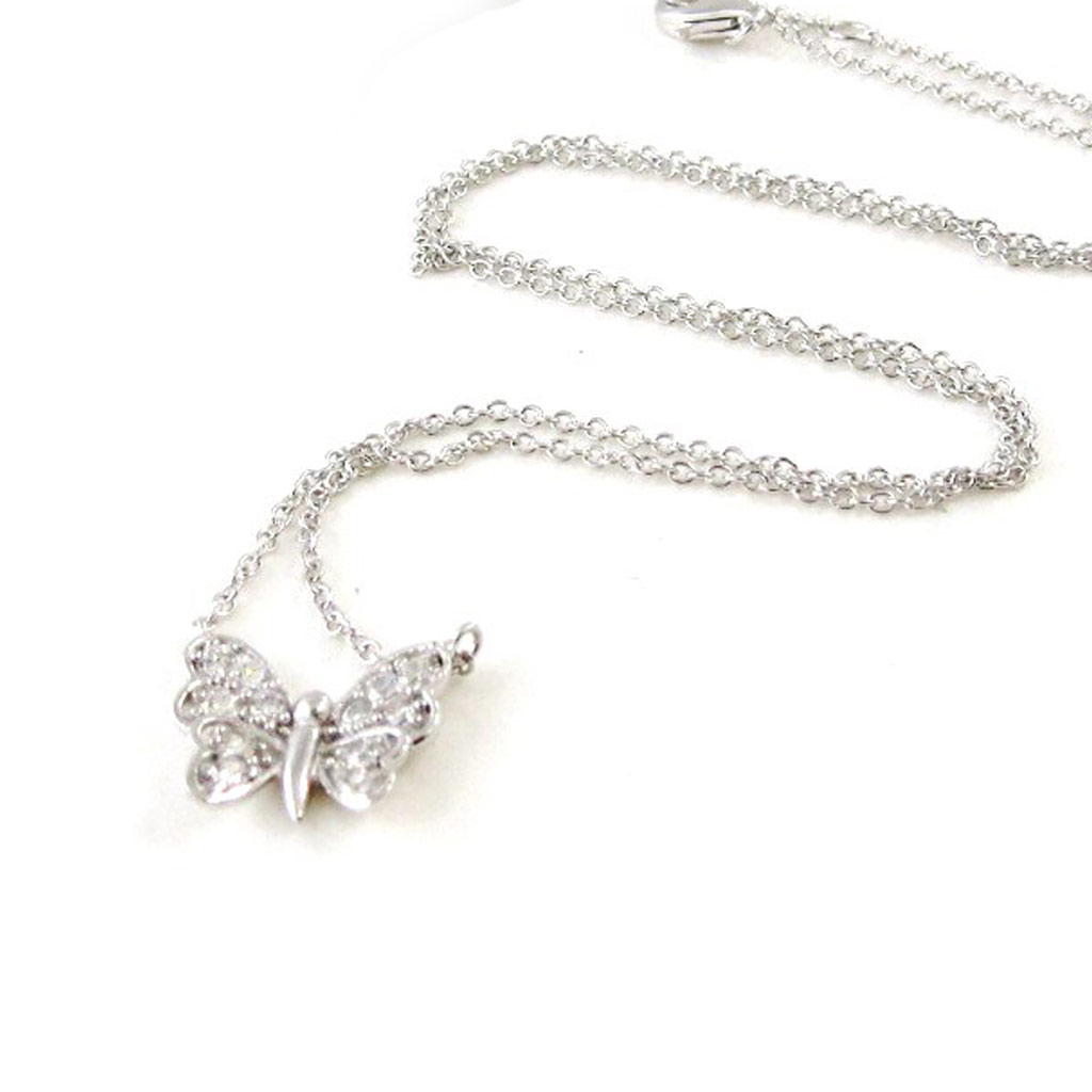 Collier Papillon En Argent 925 Rhodié Avec Oxydes De Zirconium - Longueur 45 Cm (Femme)