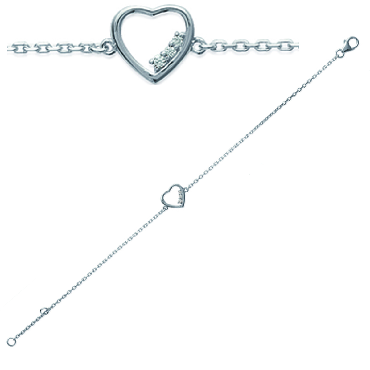 Bracelet Argent \'Love\' blanc argenté (rhodié) - 9x9 mm - [J0091]