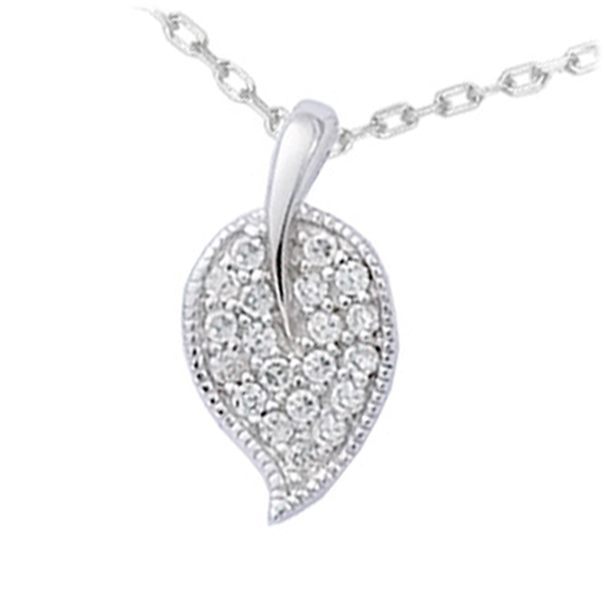 Pendentif Argent \'Déesse\' feuille blanc argenté (rhodié) - 15x5 mm - [J0173]