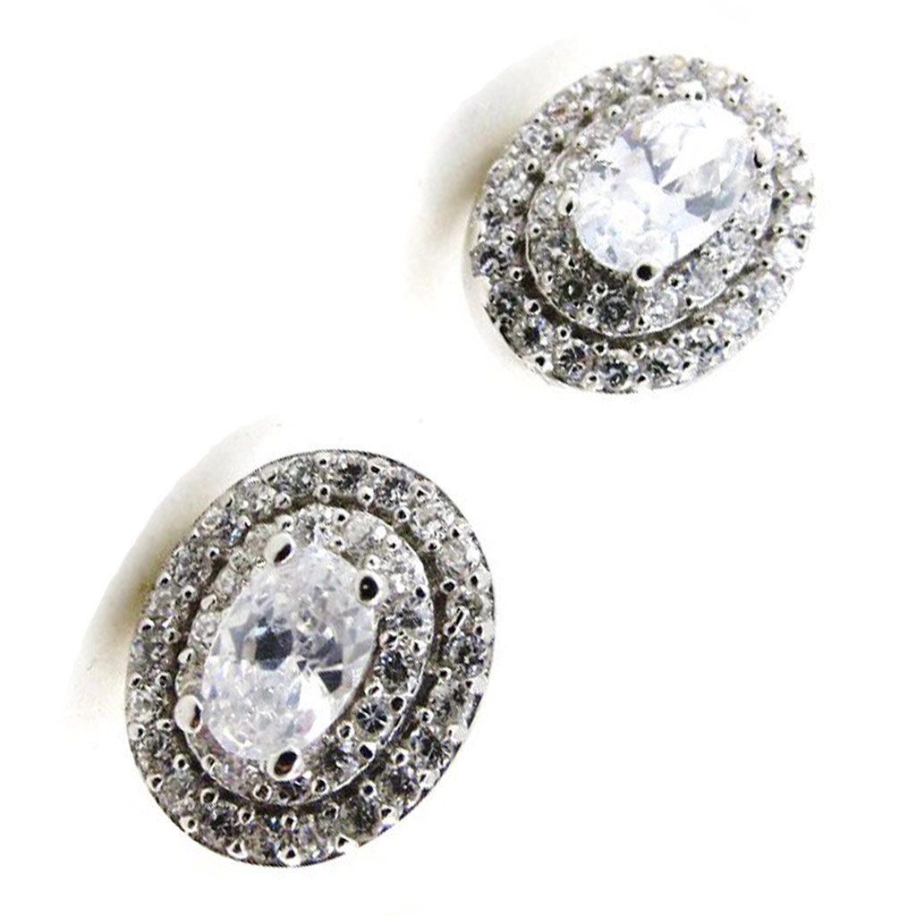 Boucles Argent \'Déesse\' Blanc argenté (rhodié) - 12x10 mm - [J0199]