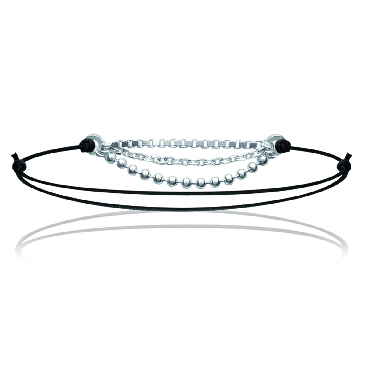 Bracelet Argent \'Billes\' noir argenté - 3 rangs - [J0815]