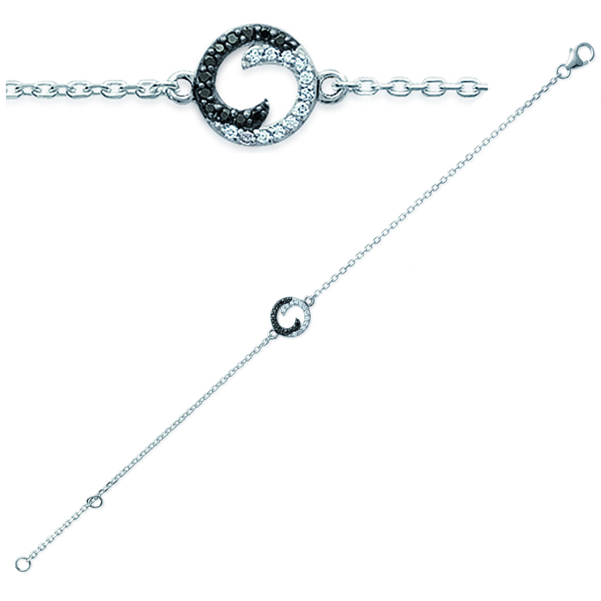 Bracelet Argent \'Scarlett\' noir blanc (rhodié) - 10 mm - [J0850]
