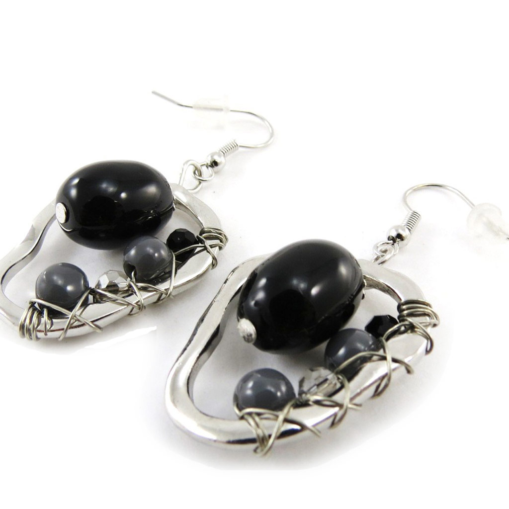 Boucles Créateur \'Valentine\' gris noir - [J1839]