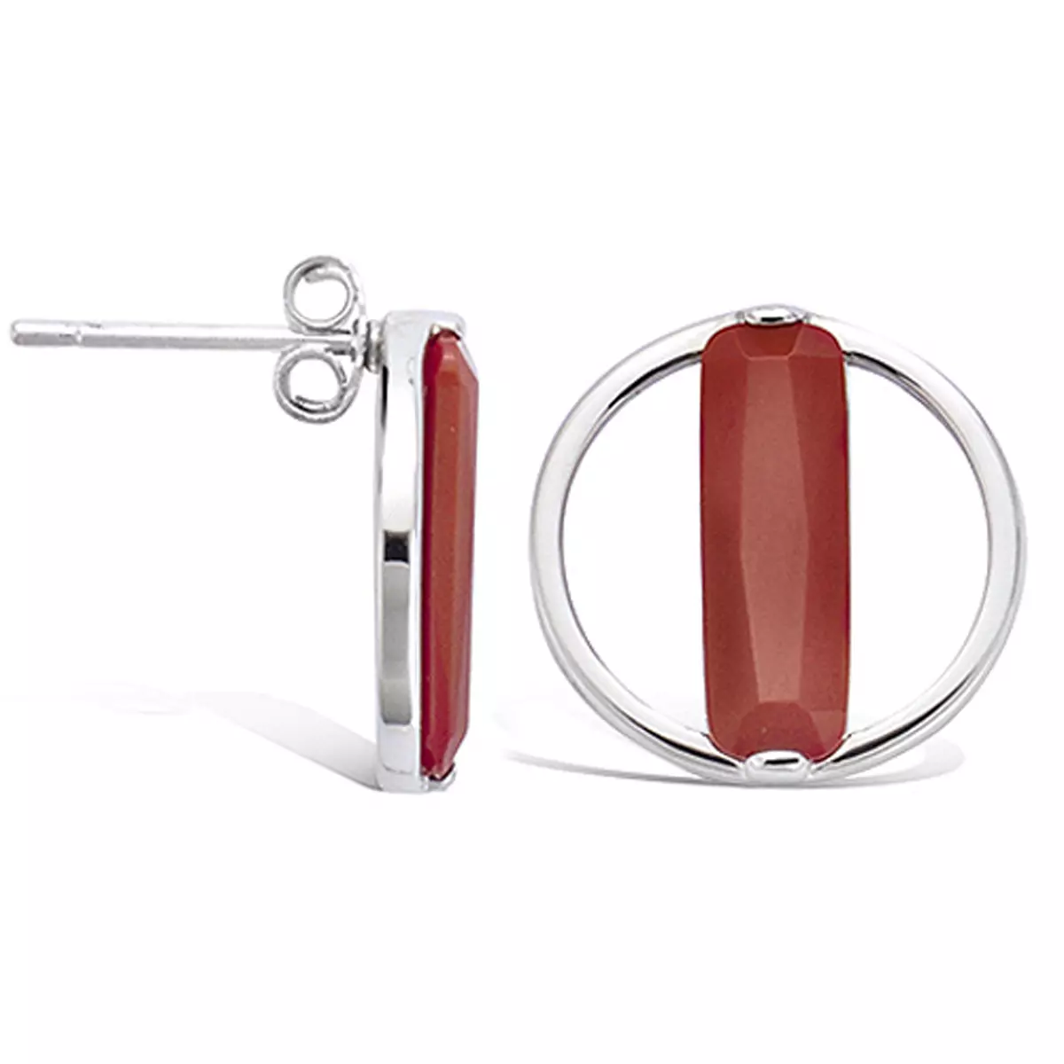 les trésors de lily Boucles argent 'Boho' rouge argenté (rhodié) 15 mm [P7011]
