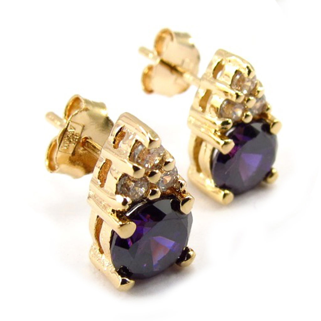 Boucles Plaqué Or \'Celestina\' améthyste - [K4754]