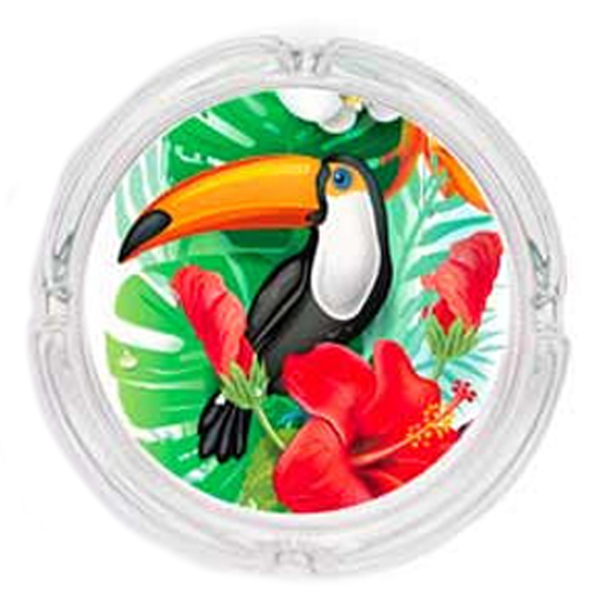 Cendrier verre \'Tropical\' orange vert (toucan) - 105x35 cm - [Q8047]