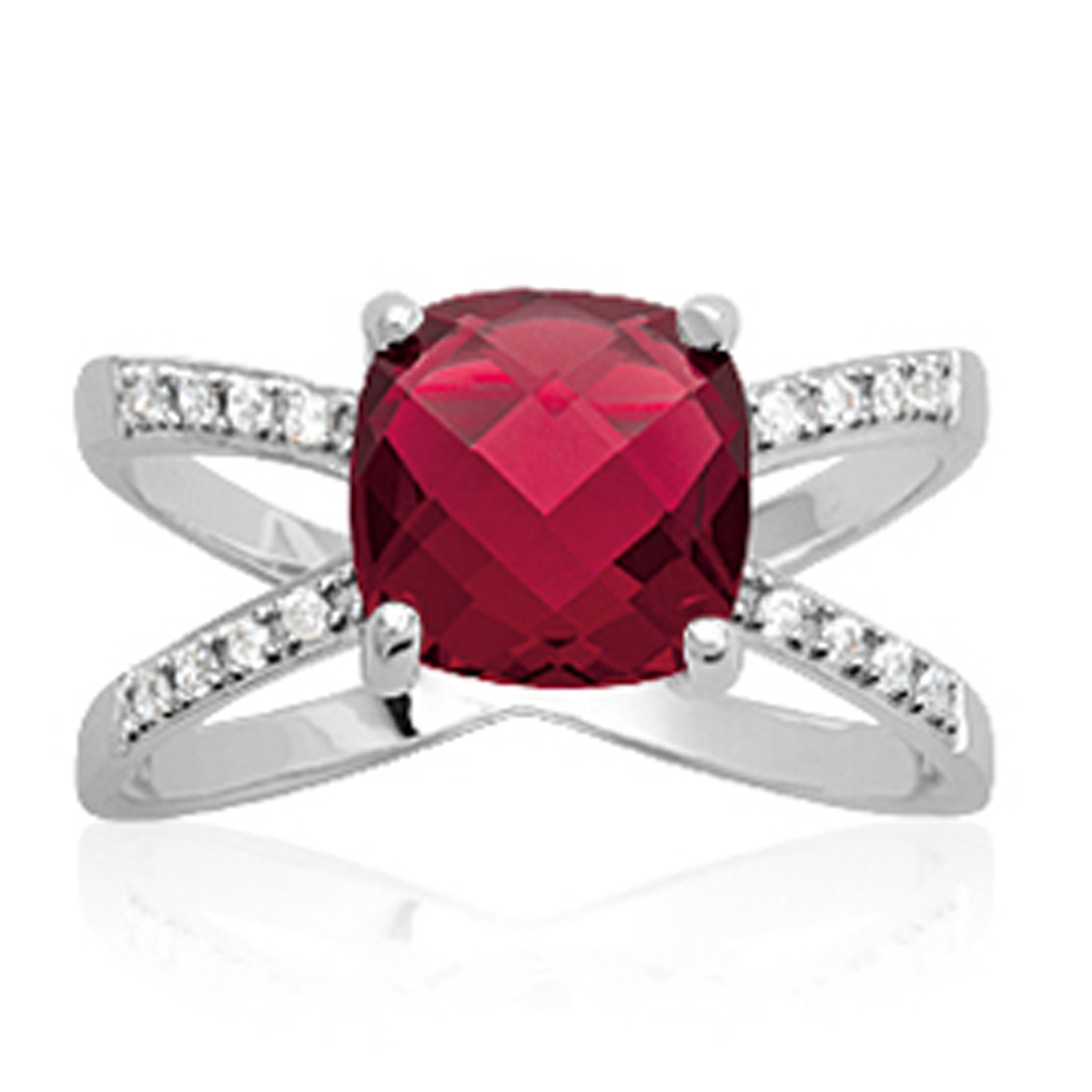 Bague Argent \'Sissi\' rubis blanc argenté (rhodié) - 10 mm - [Q0574]