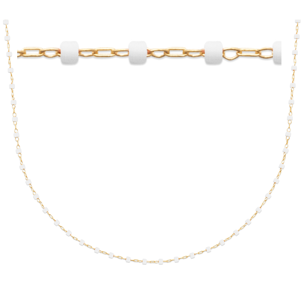 Collier Plaqué Or \'Boho\' blanc doré  - 45 cm, 1 mm - [R1090]