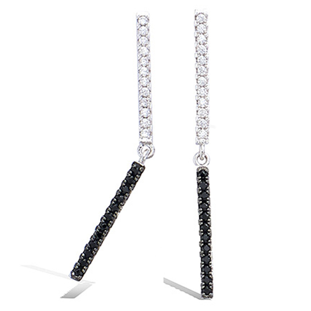 Boucles argent \'Sissi\' noir blanc argenté (rhodié) - 32x1 mm - [P7027]