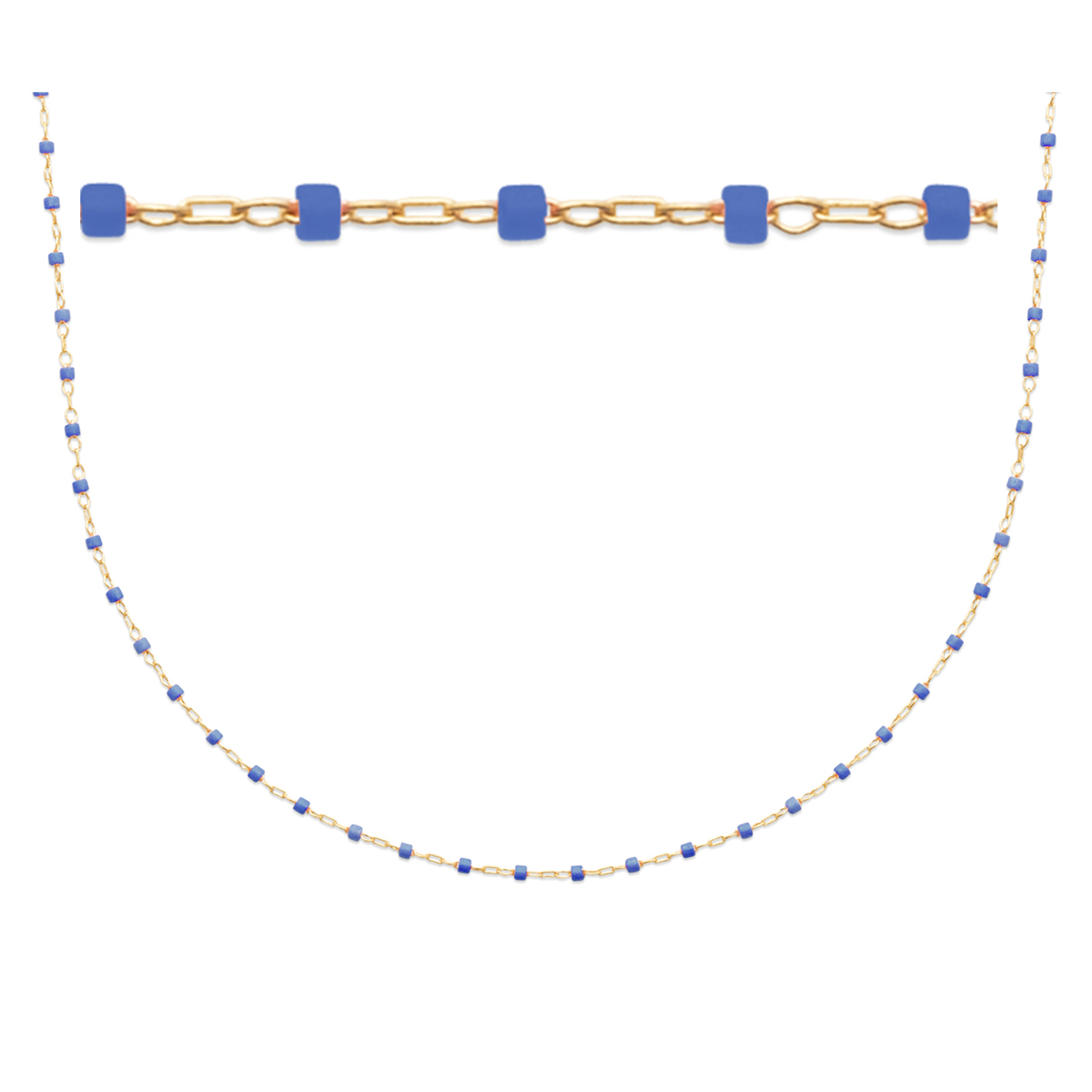 Collier Plaqué Or \'Boho\' bleu doré  - 45 cm, 1 mm - [R1092]