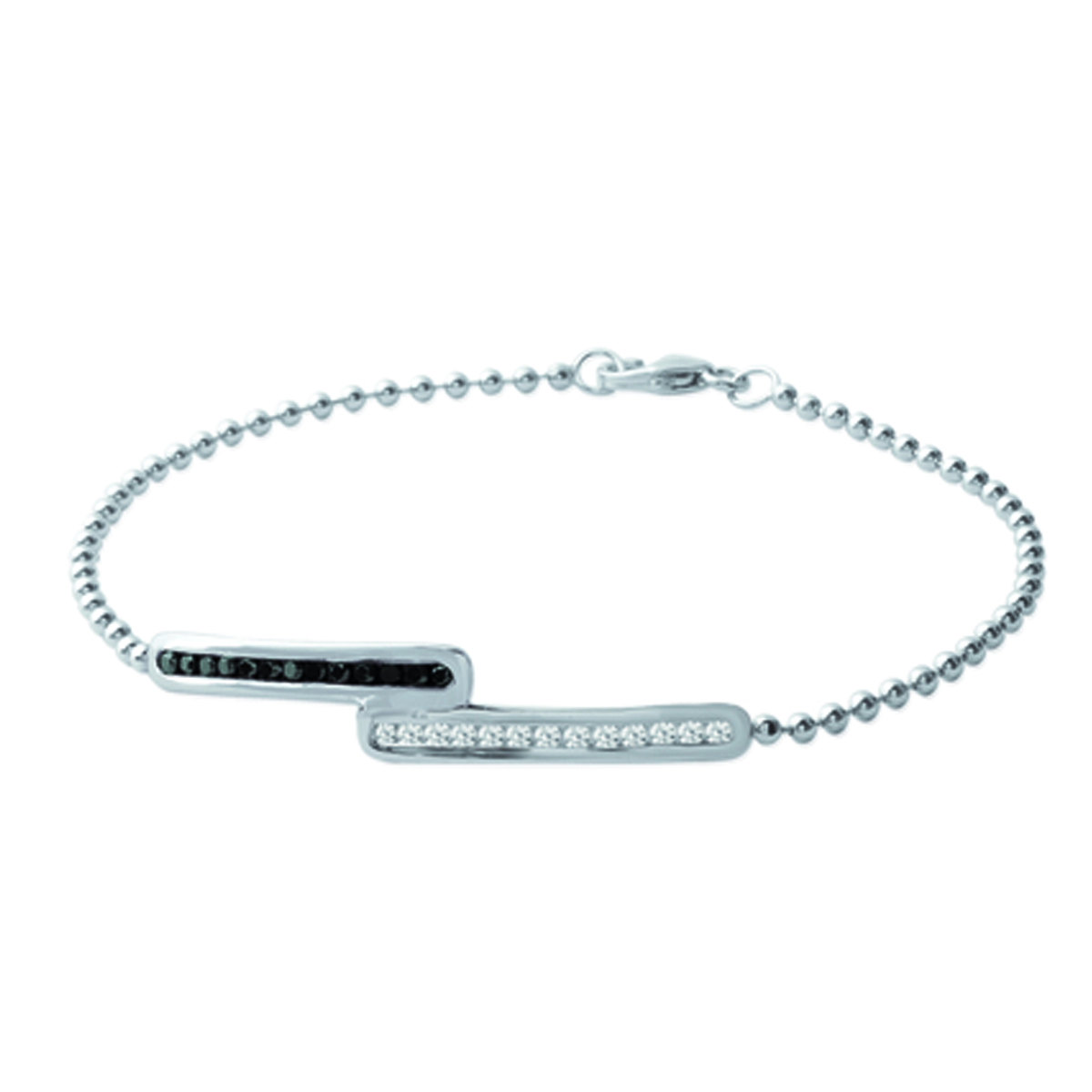 Bracelet Argent \'Déesse\' noir blanc (rhodié) - 40x7 mm - [H7351]