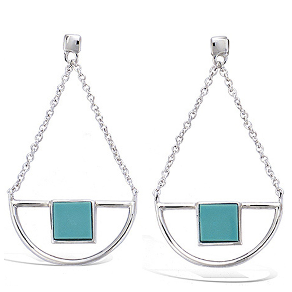 Boucles argent \'Boho\' turquoise argenté (rhodié) - 40x20 mm - [P7029]