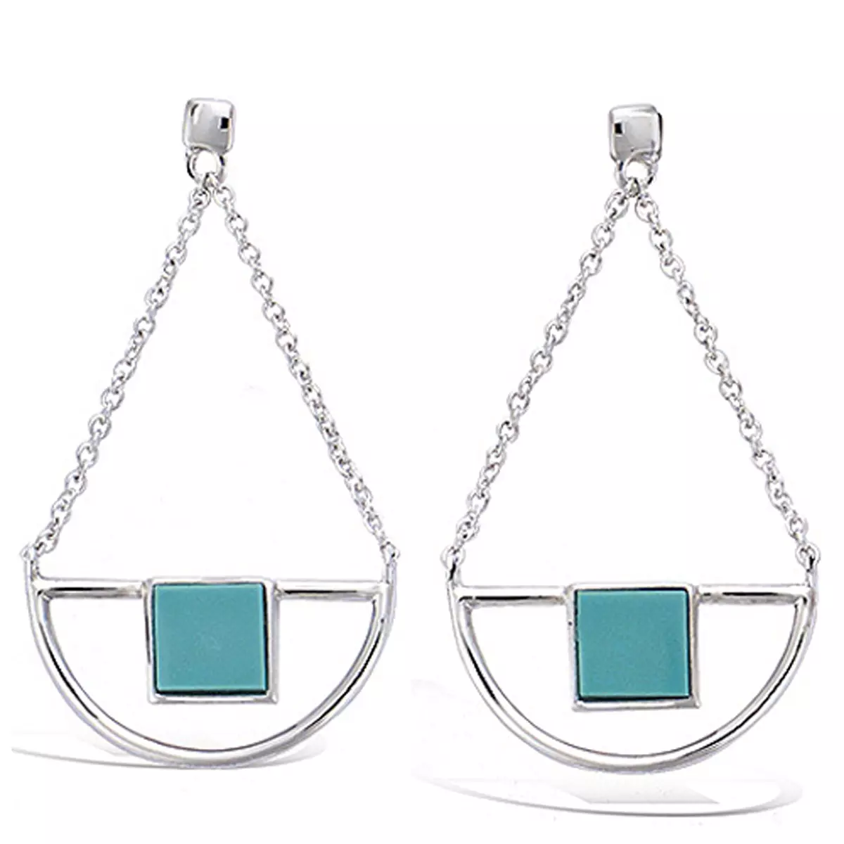 les trésors de lily Boucles argent 'Boho' turquoise argenté (rhodié) 40x20 mm [P7029]