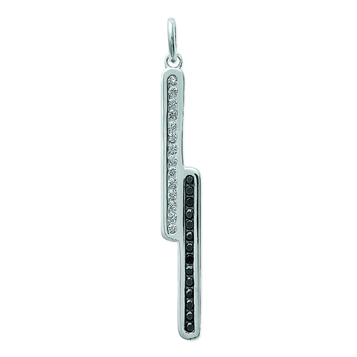 Pendentif Argent \'Déesse\' noir blanc (rhodié) - 40x6 mm - [H7354]