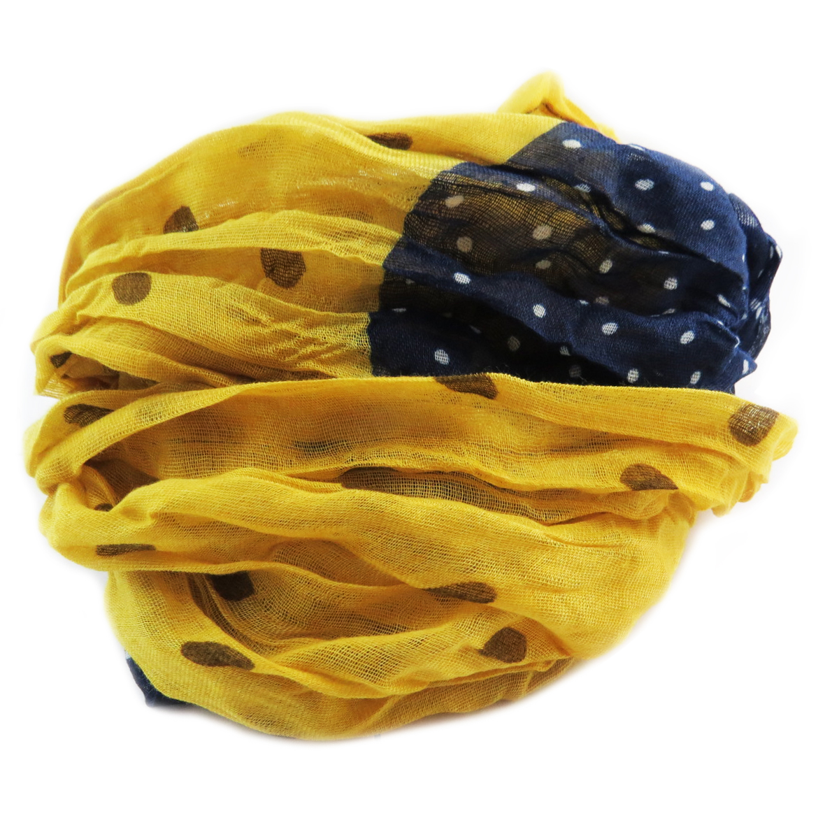 Echarpe coton \'Petits Pois\' jaune marine - 50x160 cm - [Q5265]
