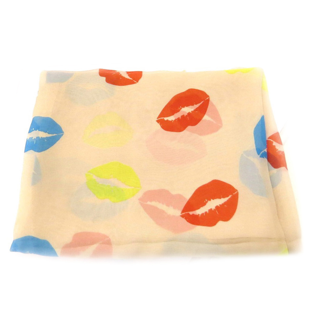 Echarpe voile viscose \'Kisses\' beige multicolore - 70x160 cm - [Q5310]