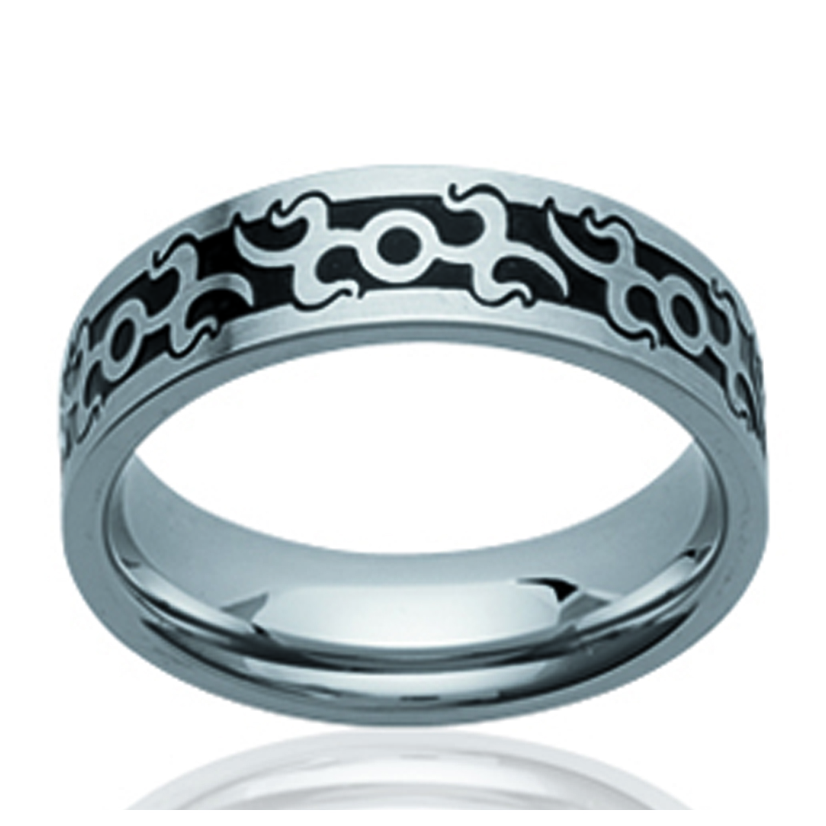 Bague acier \'Peaceful\' Acier noir argenté - 7 mm - [L0740]