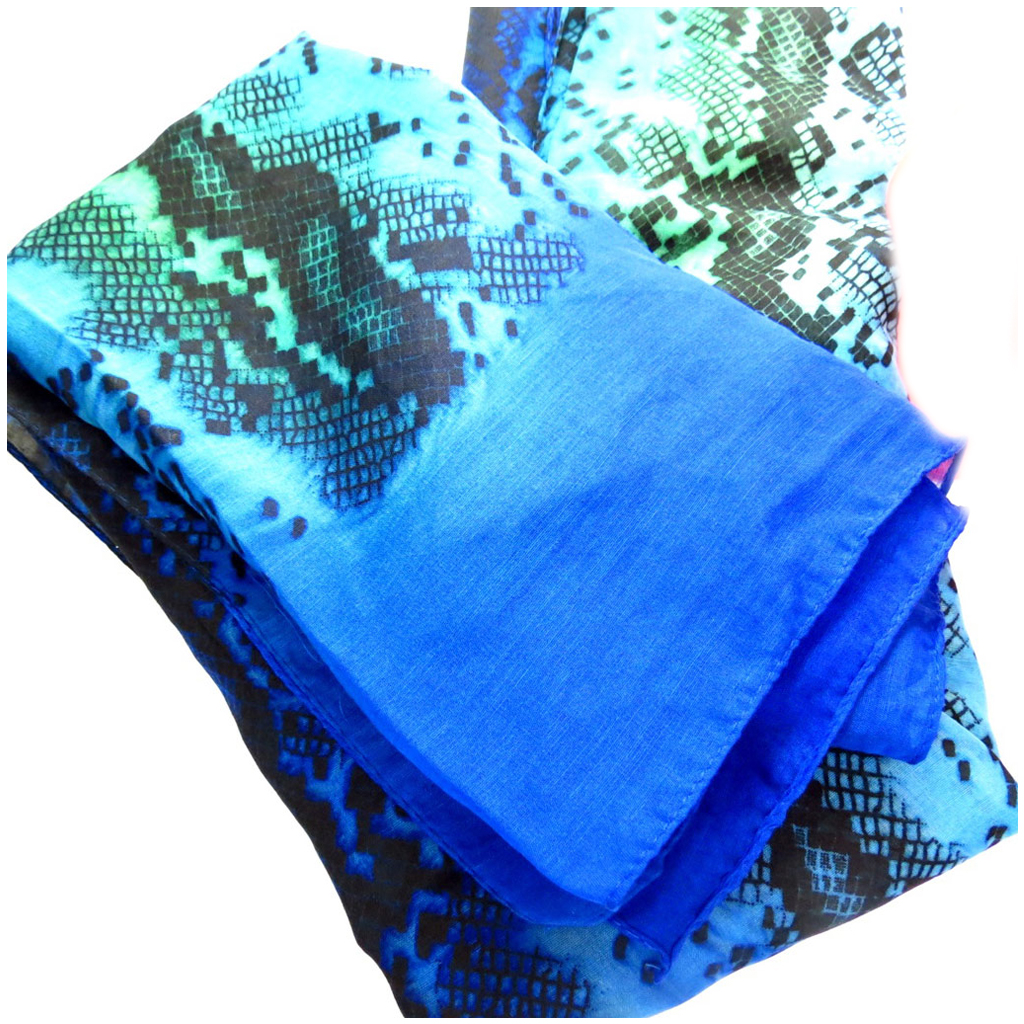 Echarpe polyester \'Carmen\' bleu (python) - 110x180 cm - [Q5317]
