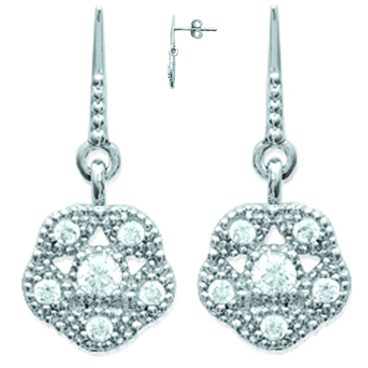 Boucles Argent \'Déesse\' blanc argenté - 9x9 mm - [L0792]