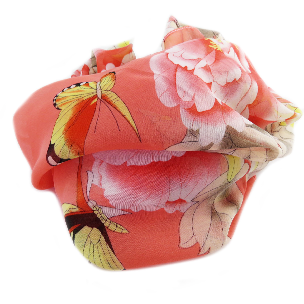 Foulard voile \'Vahiné\' rose saumon multicolore - 50x80 cm - [Q5372]