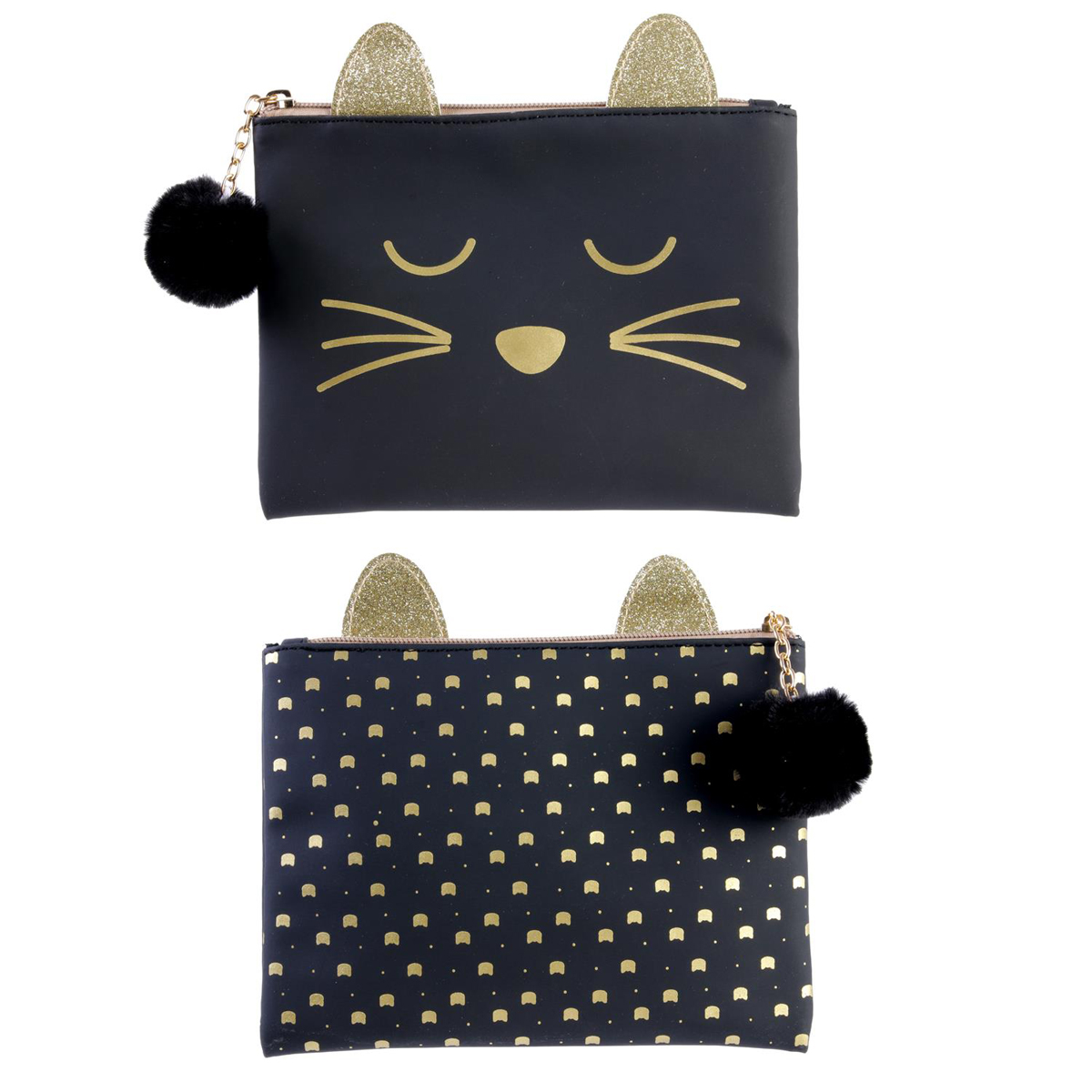 Trousse à maquillage \'Chats\' noir doré - 20x155x05 m - [Q5441]