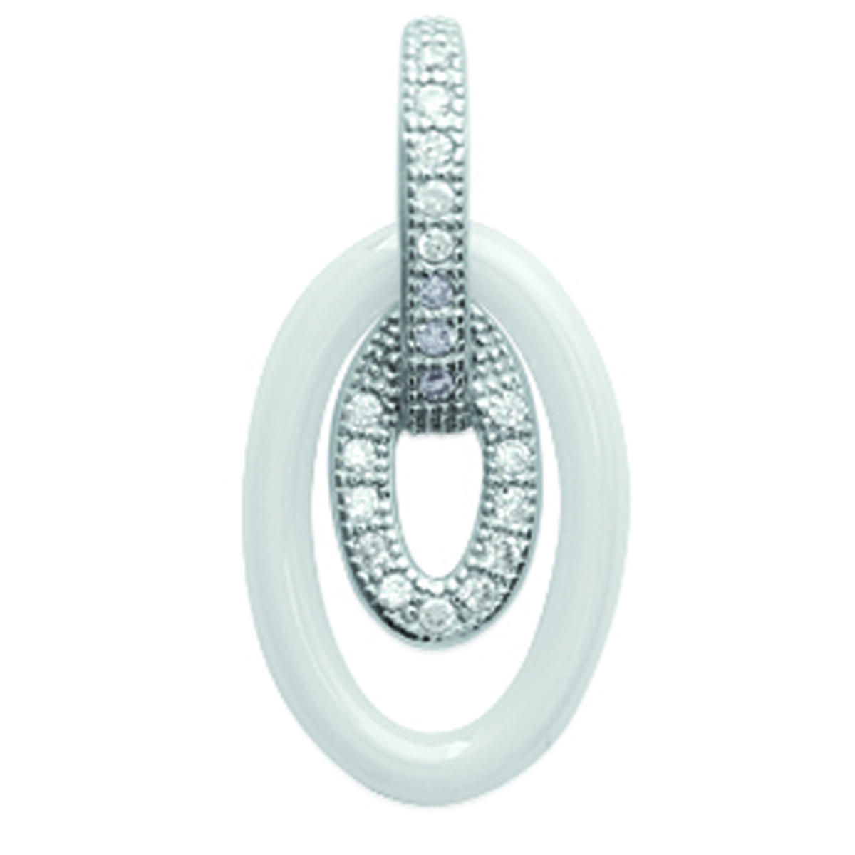 Pendentif Argent \'Sissi\' blanc (céramique) argenté (rhodié) - 16x11 mm - [L1156]
