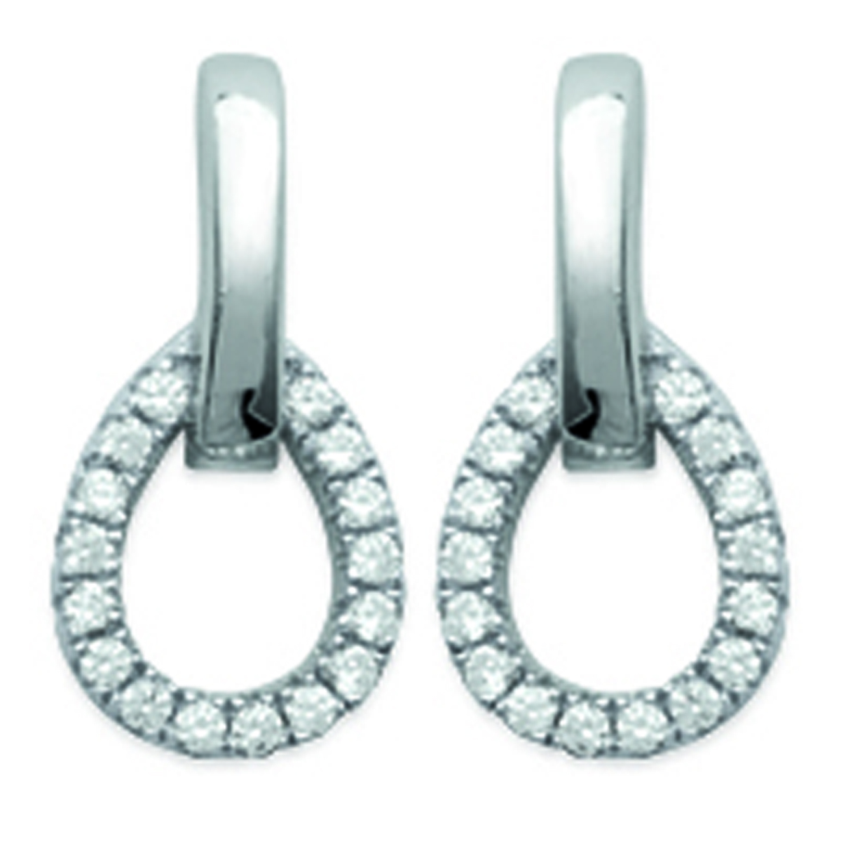 Boucles Argent \'Déesse\' blanc argenté (rhodié) - 14x7 mm - [L1169]
