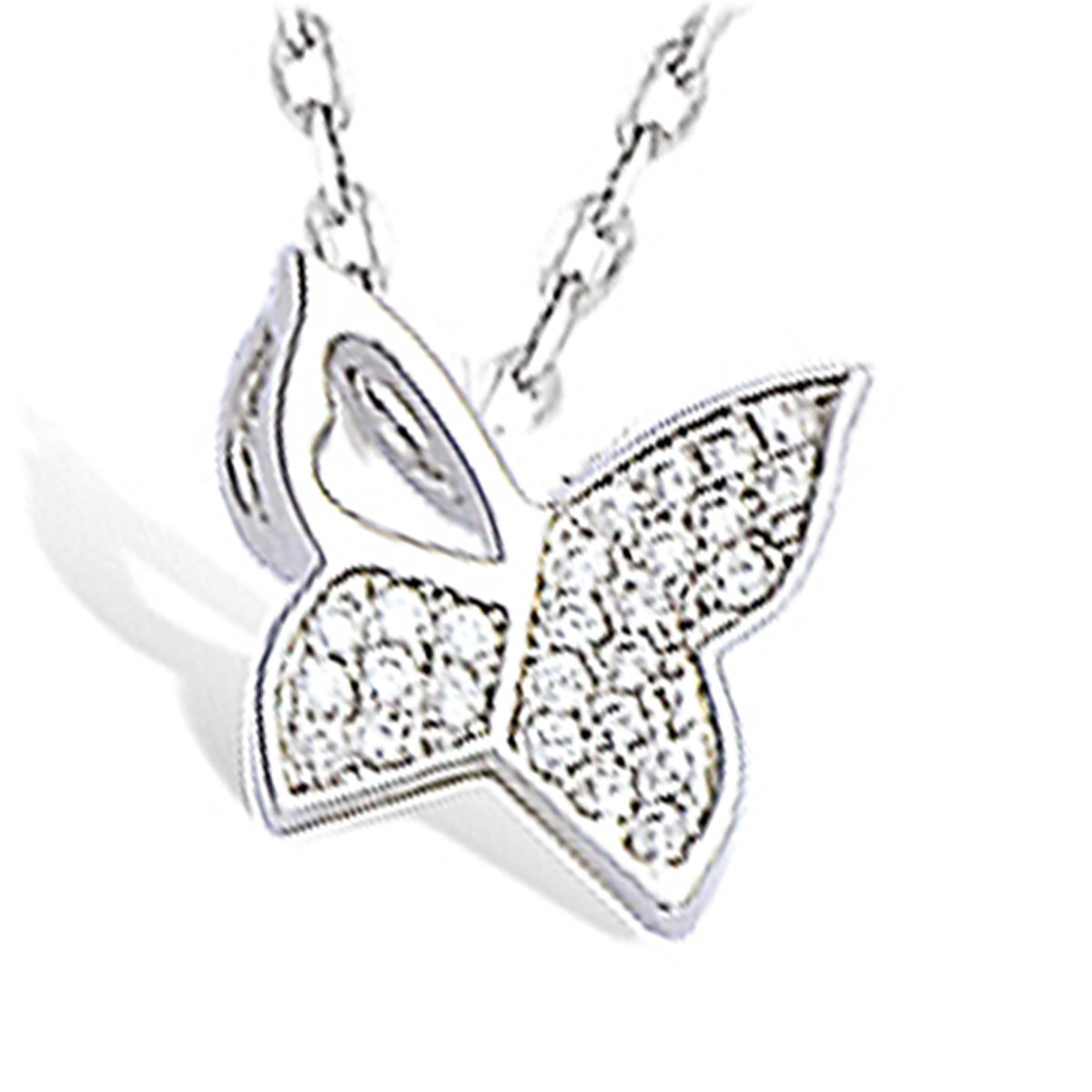 Collier Argent \'Papillon\' blanc argenté (rhodié) - 10x10 mm - [L1253]