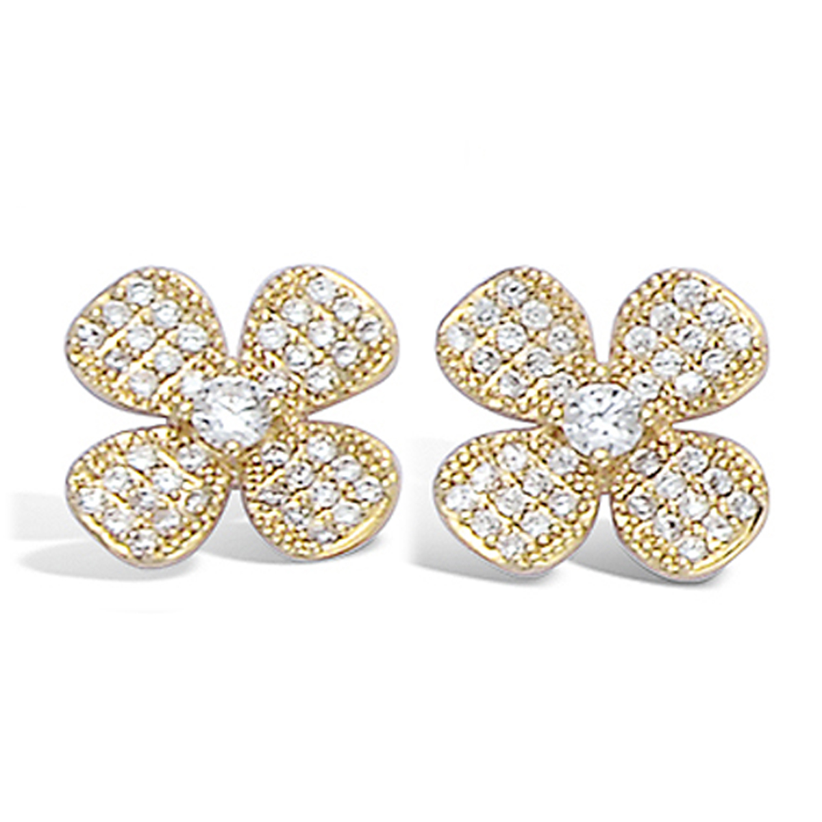 Boucles plaqué or \'Trèfles à 4 Feuilles\' blanc doré - 12 mm - [L1270]