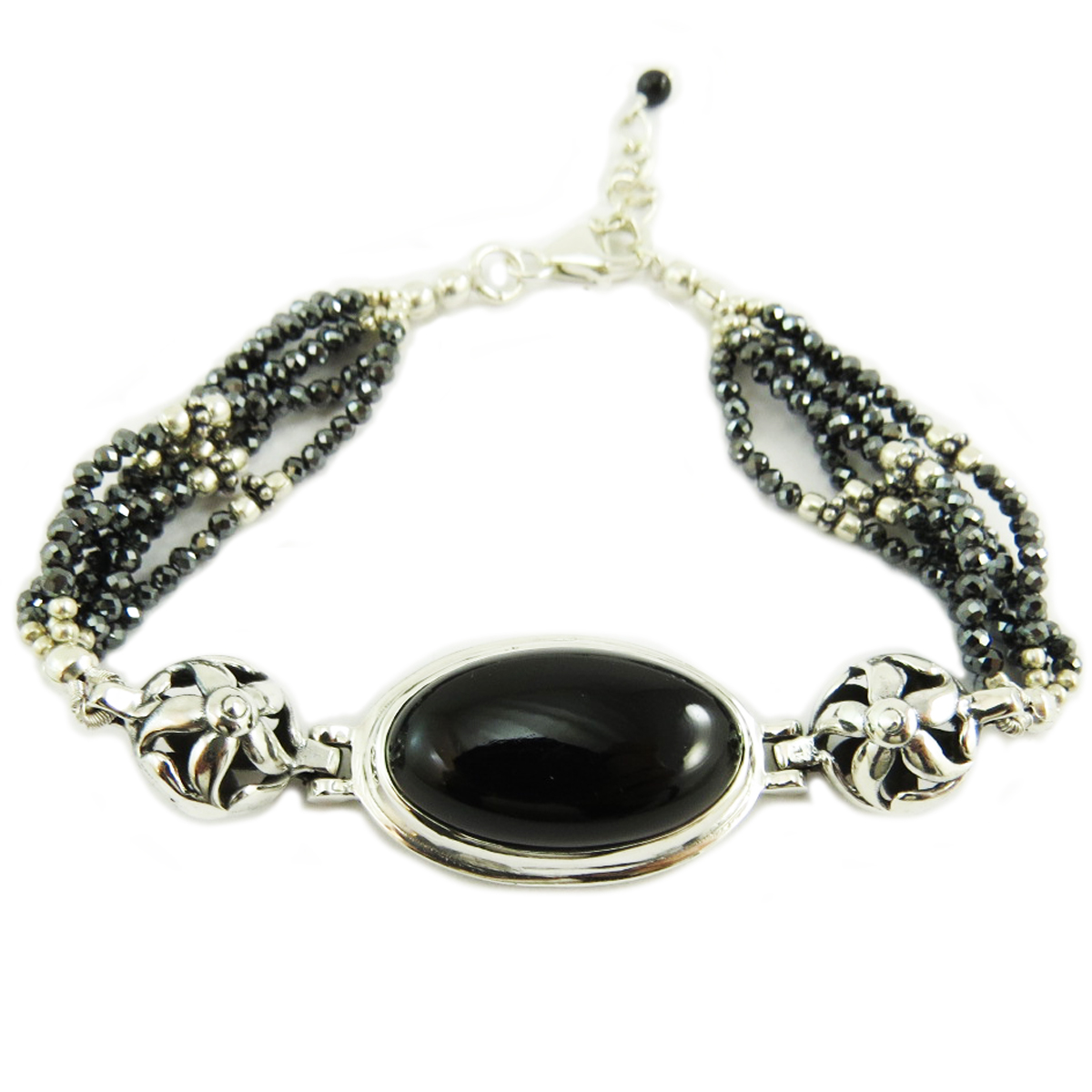Bracelet Argent artisanal \'Heaven\' noir gris argenté - 27x16 mm - [Q5694]