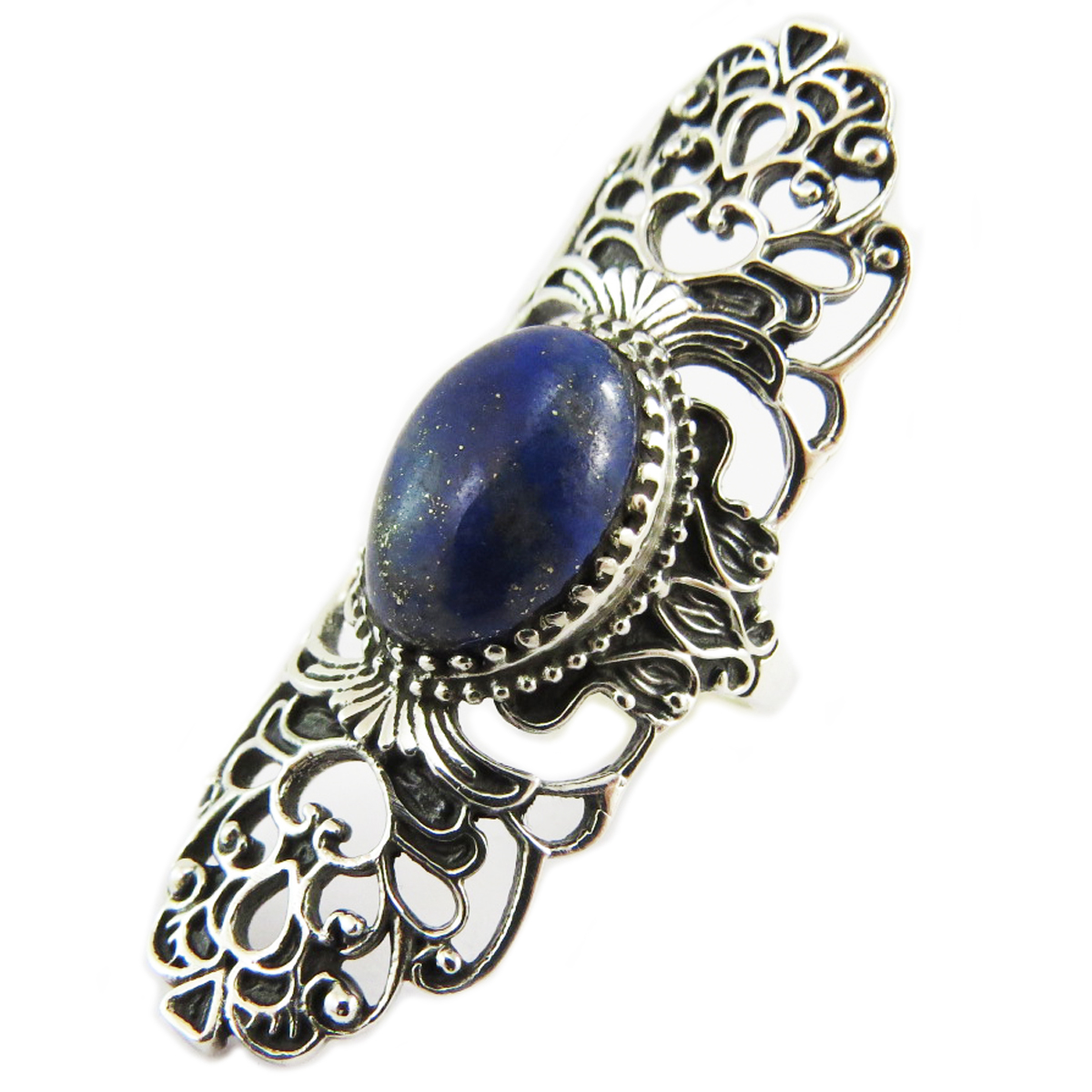Bague Argent \'Heaven\' lapis lazuli argenté - 45x15 mm - [Q5711]
