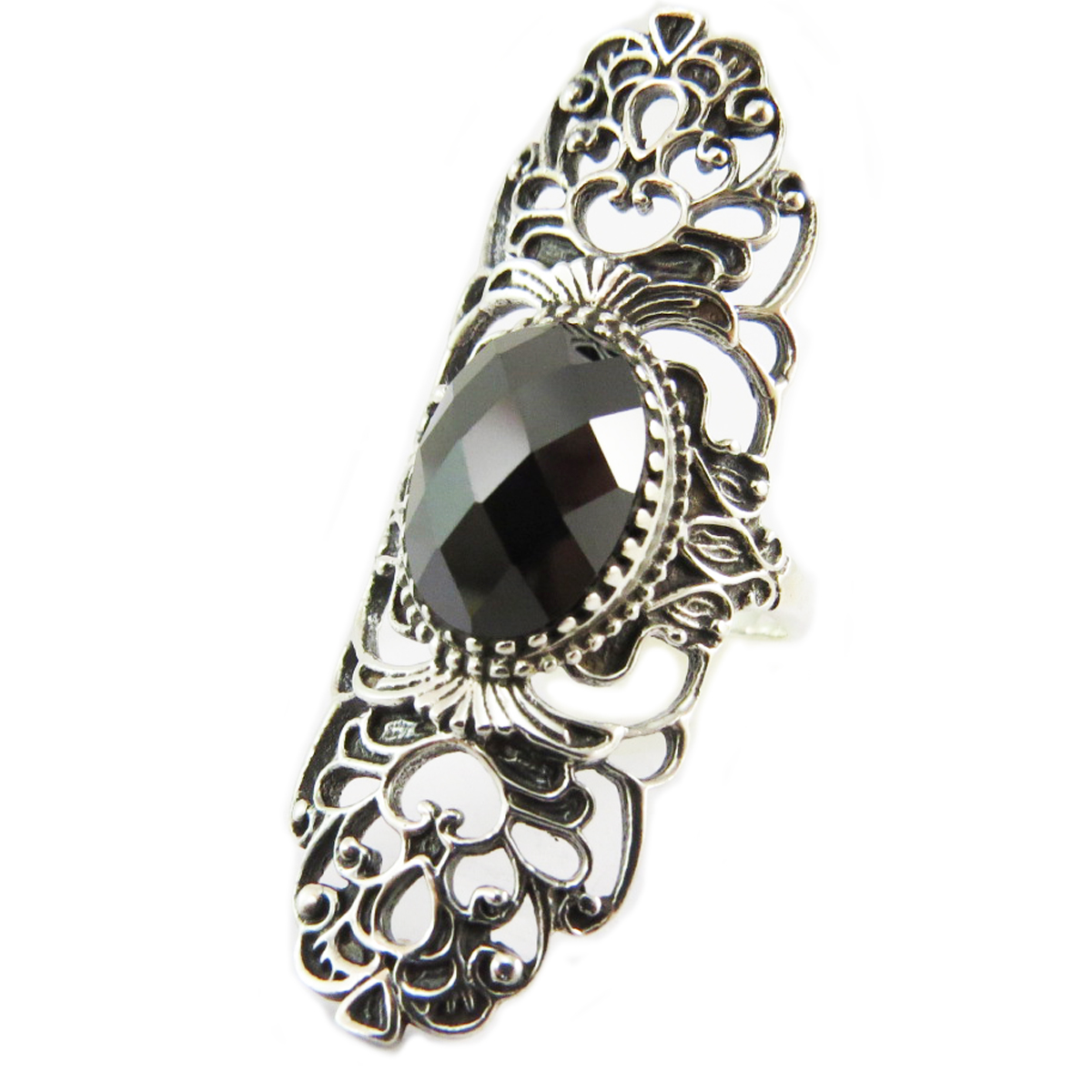 Bague Argent \'Heaven\' noir argenté - 45x15 mm - [Q5713]