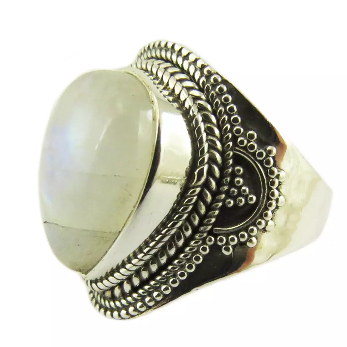 les trésors de lily Bague Argent 'Heaven' pierre de lune argenté 22x15 mm [Q5718]