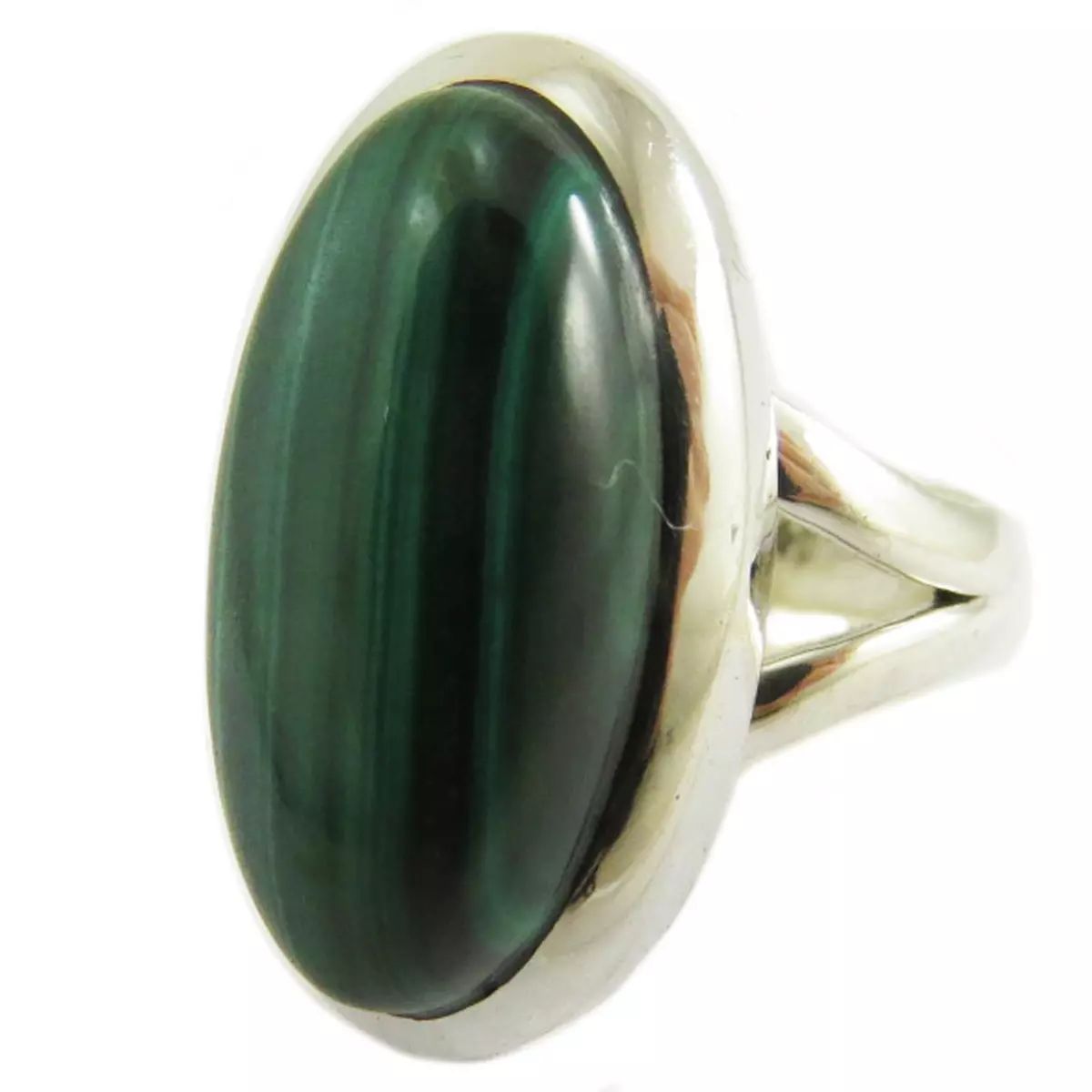 les trésors de lily Bague Argent 'Heaven' malachite 23x12 mm [Q5726]