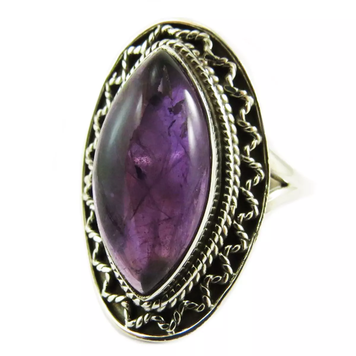 les trésors de lily Bague Argent 'Heaven' améthyste argenté 26x17 mm [Q5727]