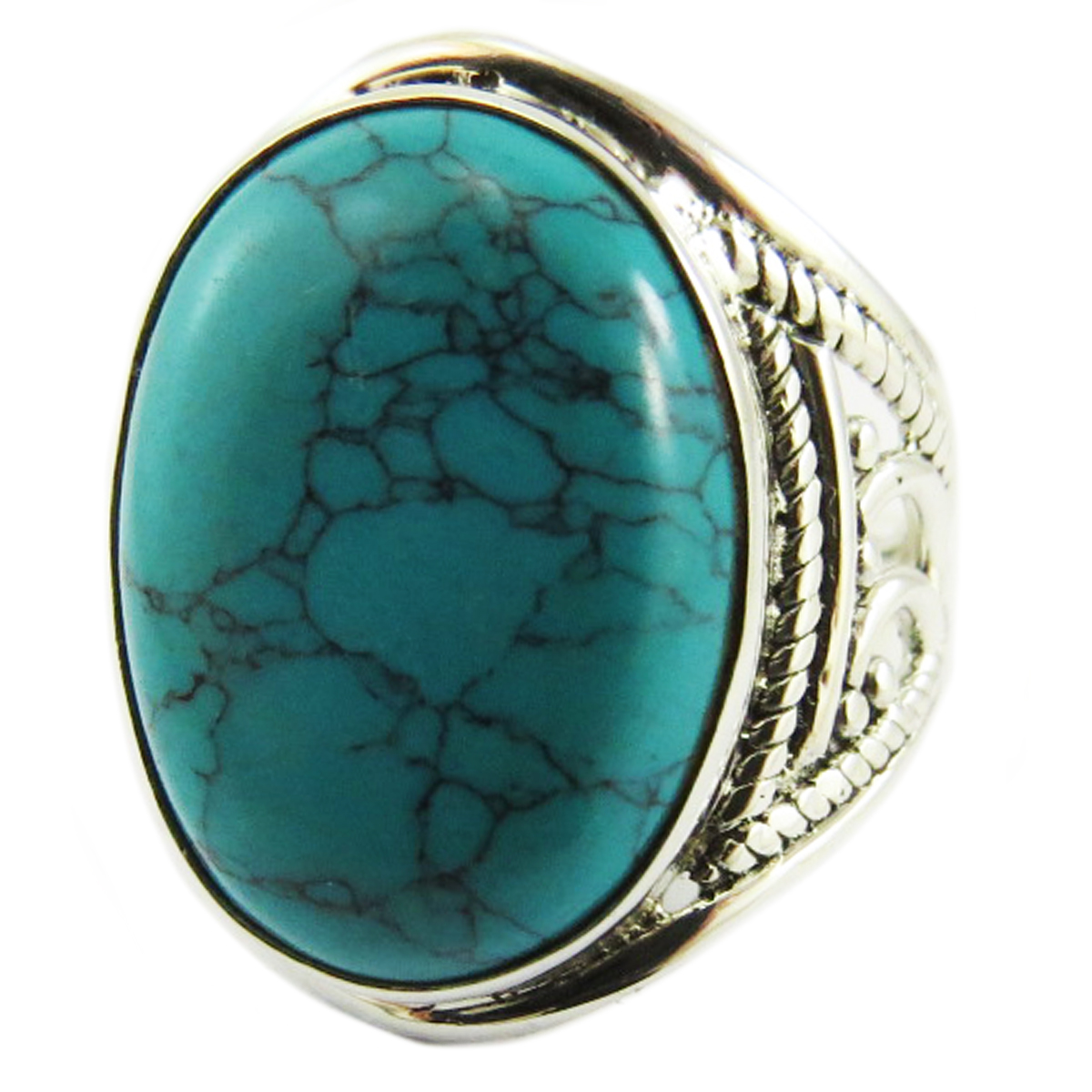Bague Argent \'Heaven\' turquoise argenté - 20x15 mm - [Q5728]