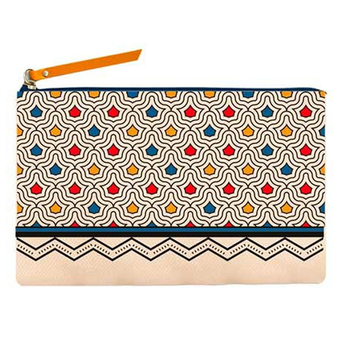 Porte-monnaie \'Boho\' turquoise beige orange - 16x12 cm - [Q5927]