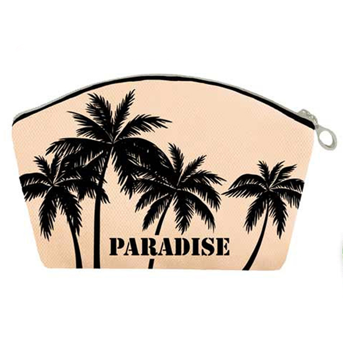 Trousse pochette lin \'Tropical\' noir beige (palmiers - paradise) - 20x165x2 cm - [Q8053]