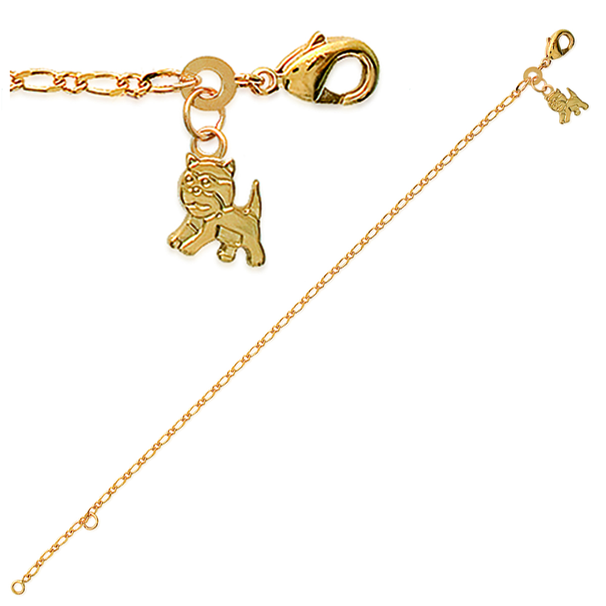 Bracelet enfant plaqué or \'Chien\' doré - 13x6 mm - [K1848]