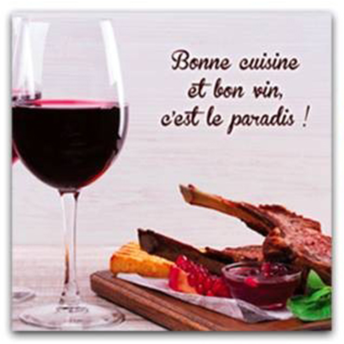 Toile créateur \'Gourmandise\' (Bonne cuisine et bon vin c\'est la paradis !) - 28x28 cm - [Q3635]