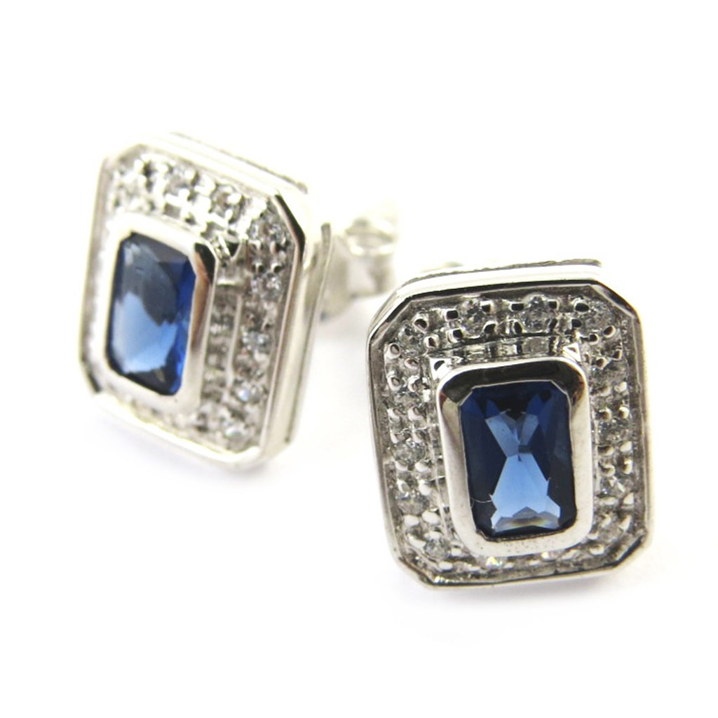 Boucles Argent \'Sissi\' saphir - [M7035]
