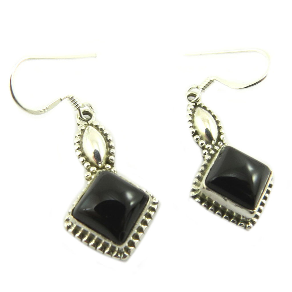 Boucles Argent \'Heaven\' onyx - 22x13 mm - [P7111]