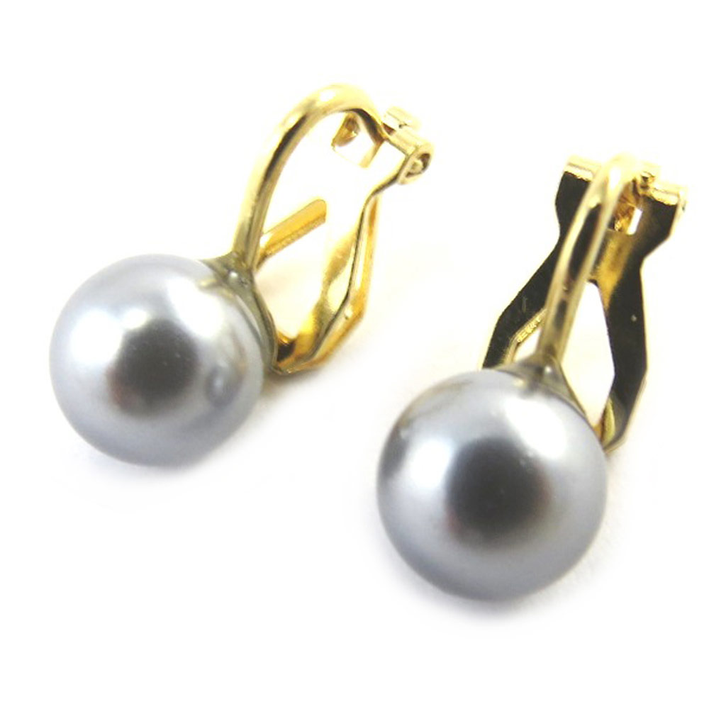 Clips Plaqué Or \'Perle\' gris - 8 mm - [M7043]