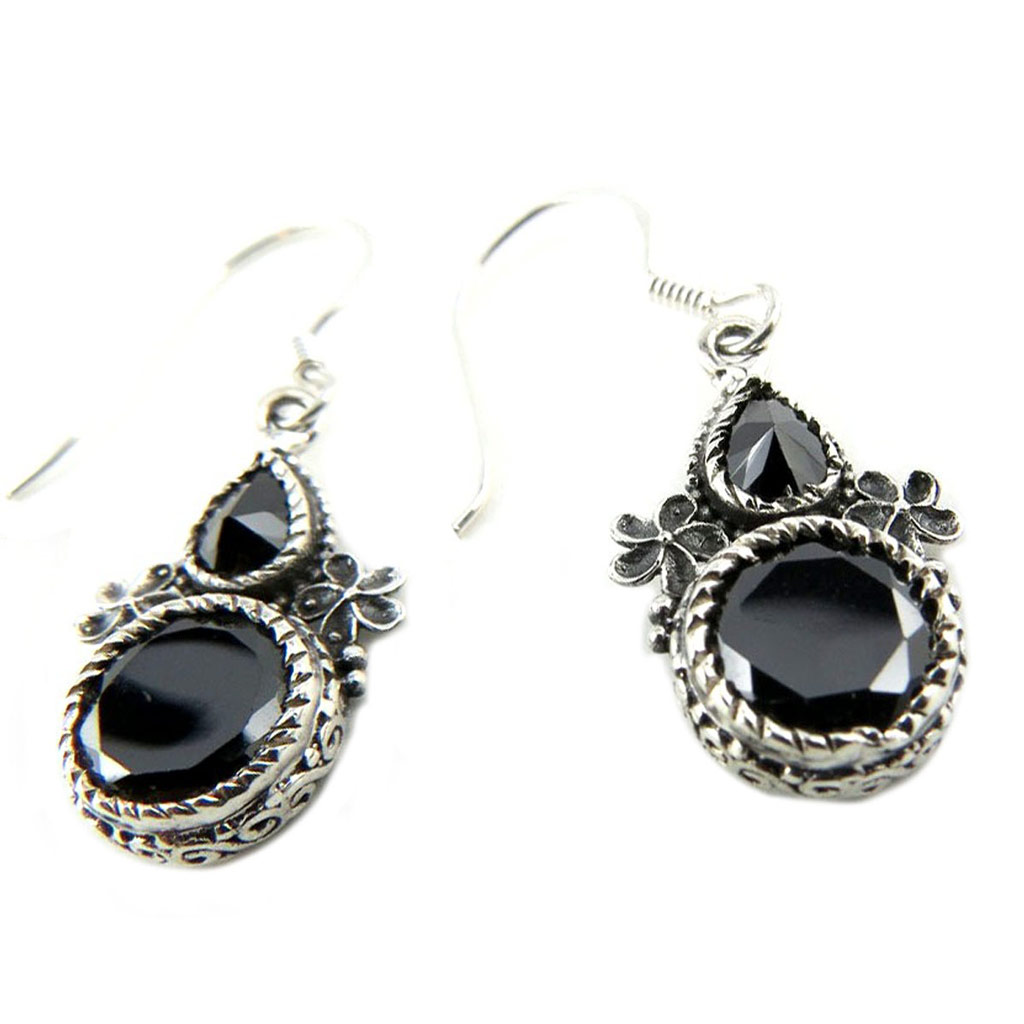 Boucles Argent \'Heaven\' onyx - 18x13 mm - [P7115]