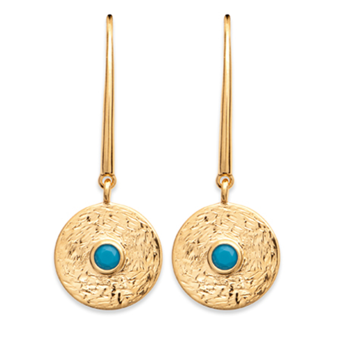 Boucles Plaqué Or \'Cléopatra\' turquoise doré - 12 mm - [Q8077]